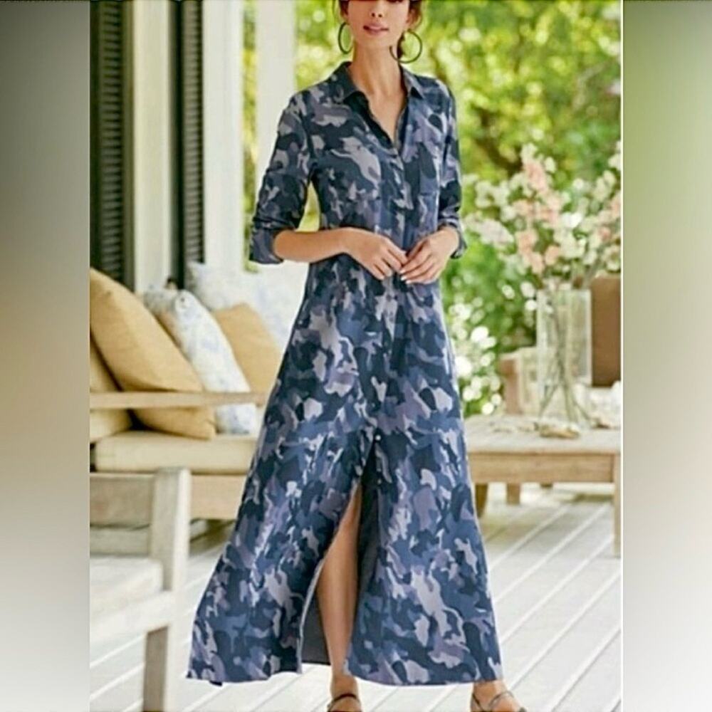 Soft Surroundings Stormy Sky Camo Incognito Tencel Maxi Dress or Duster, Size S